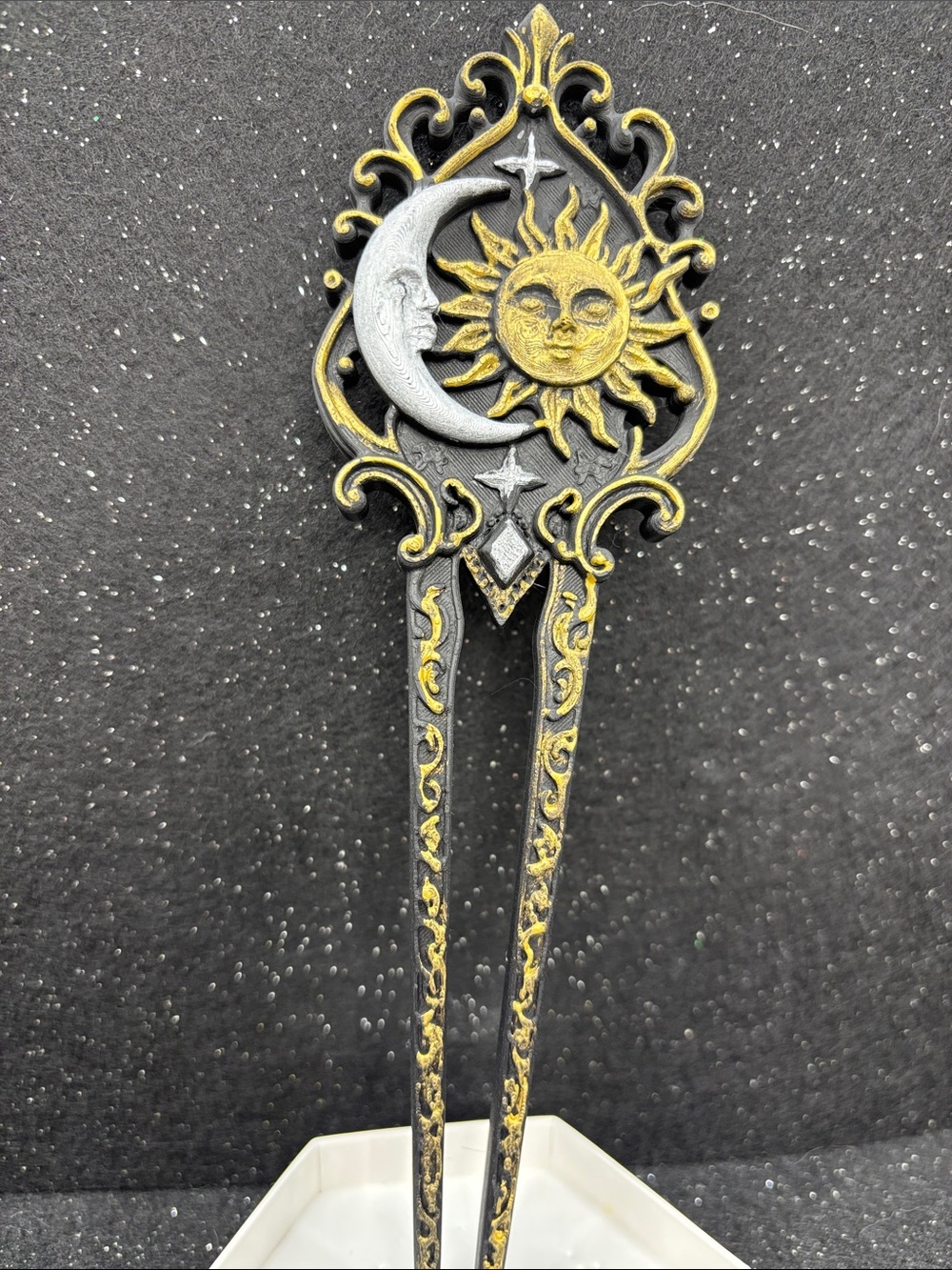 Sun & Moon Ornate Hair Fork - Gold & Silver Accent - Picture 3 of 5
